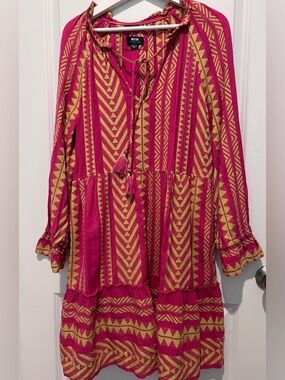 Anthropologie Pink & Gold Boho Dress